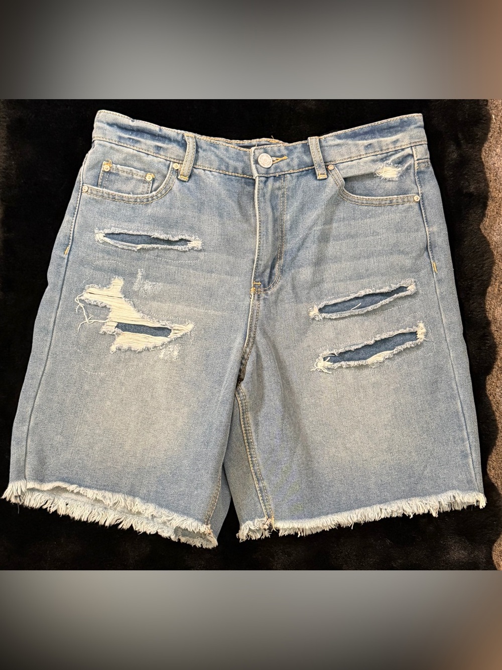 Indigo Rein Light Blue Distressed Denim Bermuda Shorts
